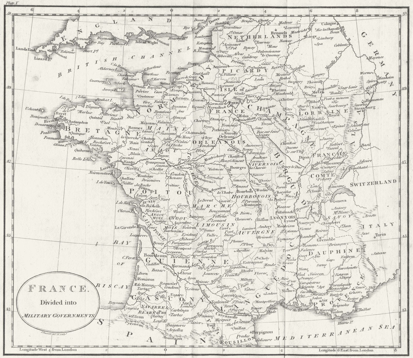 FRANCE. Military Governments. Guthrie 1808 old antique vintage map plan chart